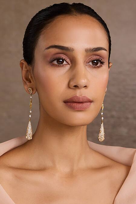 Tarun Tahiliani_Silver Plated Imitation Diamonds Studded Earrings _Online_at_Aza_Fashions