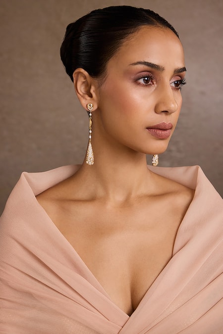 Tarun Tahiliani Diamond Studded Silver Earrings 