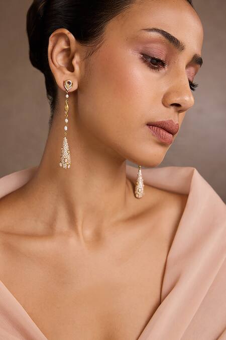 Buy_Tarun Tahiliani_Silver Plated Imitation Diamonds Studded Earrings _Online_at_Aza_Fashions