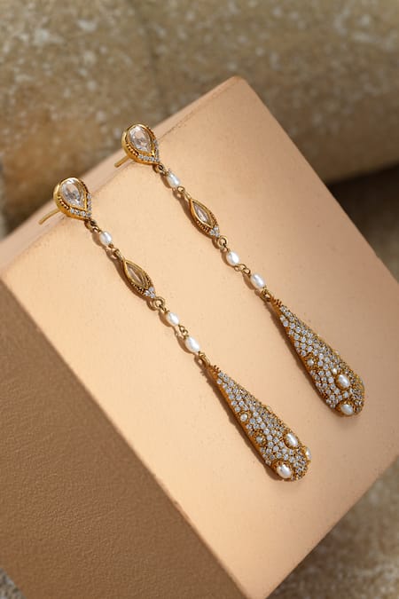 Tarun Tahiliani Diamond Studded Silver Earrings 