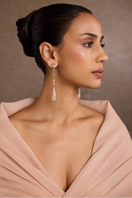 Shop_Tarun Tahiliani_Silver Plated Imitation Diamonds Studded Earrings _Online_at_Aza_Fashions