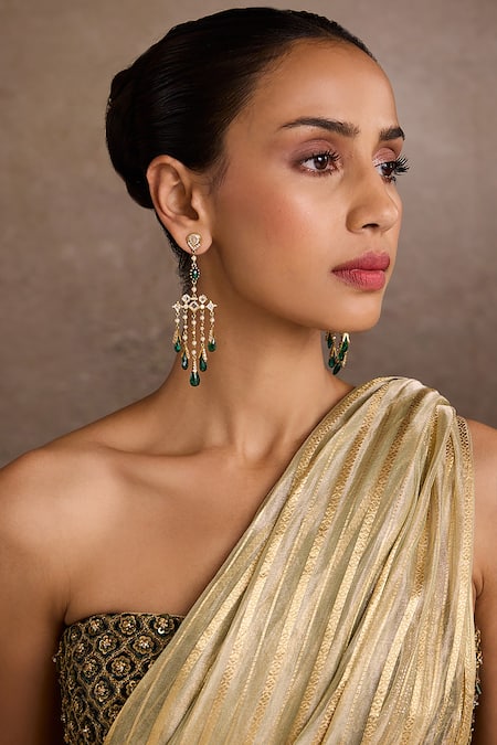 Tarun Tahiliani Emerald Green Silver Earrings 