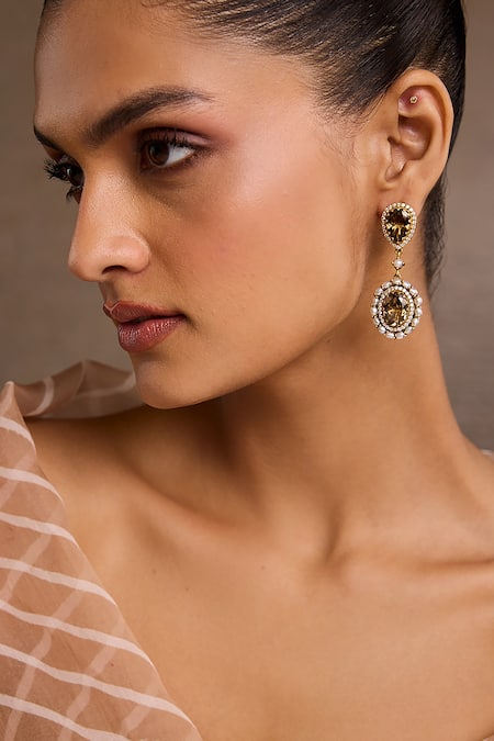 Tarun Tahiliani Smoky Topaz Danglers 