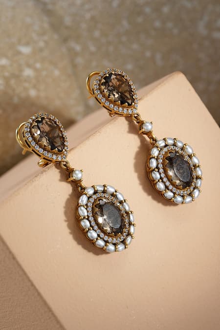 Tarun Tahiliani Smoky Topaz Danglers 