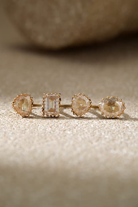 Shop_Tarun Tahiliani_Gold Plated Stones Open Zircon Silver Ring _at_Aza_Fashions