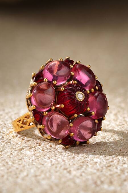 Buy_Tarun Tahiliani_Pink Stones Ruby Silver Ring _Online_at_Aza_Fashions