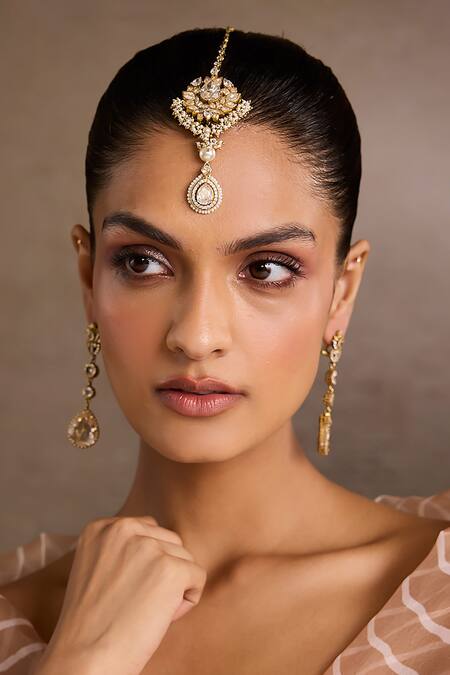 Tarun Tahiliani_Gold Plated Floral Silver Maangtika _Online_at_Aza_Fashions