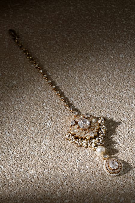 Shop_Tarun Tahiliani_Gold Plated Floral Silver Maangtika _at_Aza_Fashions