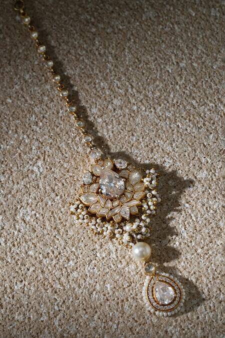 Shop_Tarun Tahiliani_Gold Plated Floral Silver Maangtika _Online_at_Aza_Fashions