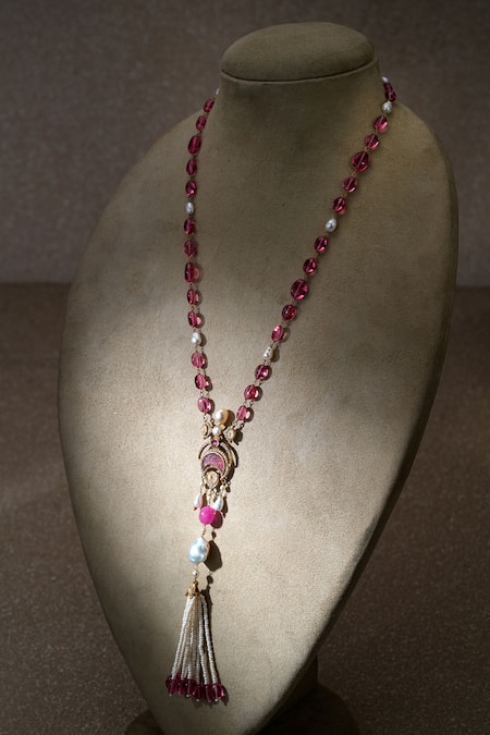 Tarun Tahiliani Carved Stone Silver Pendant Necklace 