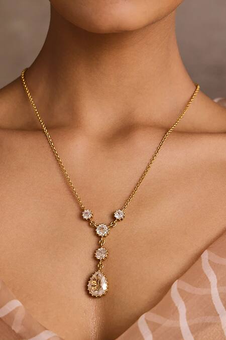 Tarun Tahiliani_Gold Plated Zircon Silver Pendant Necklace _Online_at_Aza_Fashions