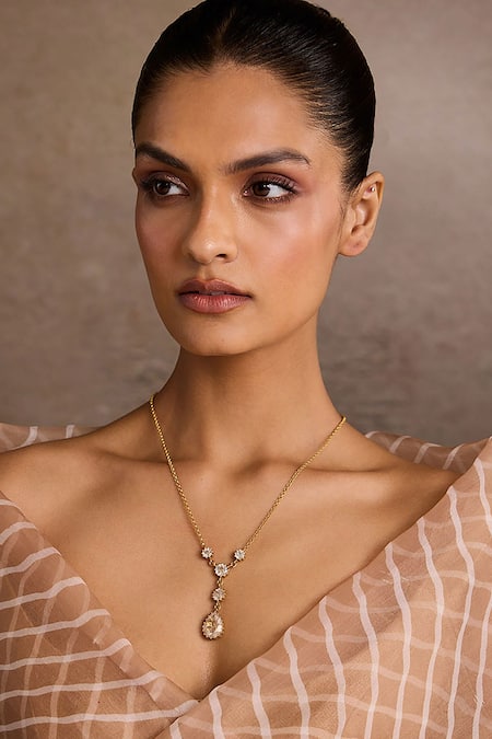 Tarun Tahiliani Zircon Silver Pendant Necklace 