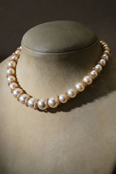 Buy_Tarun Tahiliani_Silver Plated Swarovski Pearl Choker Necklace _Online_at_Aza_Fashions