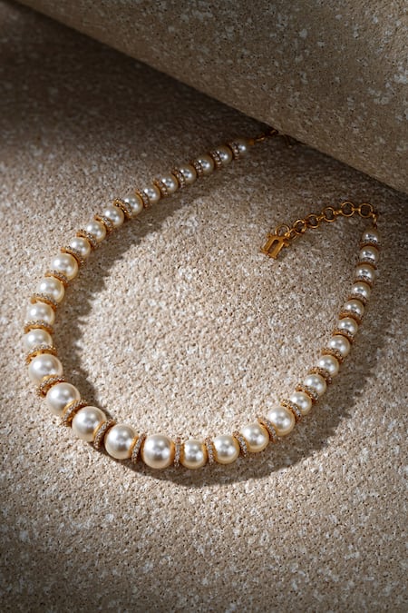 Tarun Tahiliani Swarovski Pearl Silver Choker Necklace 