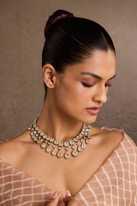 Tarun Tahiliani_Gold Plated Pear Collar Necklace _Online_at_Aza_Fashions