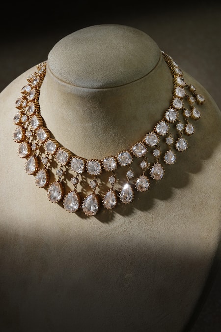 Tarun Tahiliani Gold Pear Collar Necklace 