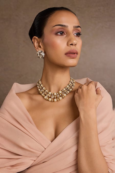 Tarun Tahiliani_Gold Plated Multi Layered Necklace _Online_at_Aza_Fashions