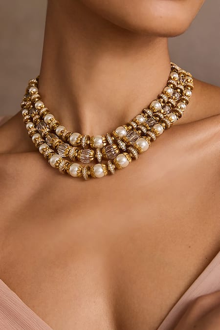 Buy_Tarun Tahiliani_Gold Plated Multi Layered Necklace _Online_at_Aza_Fashions