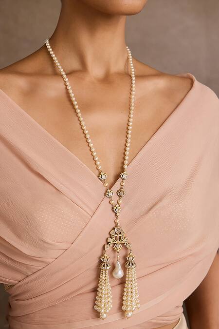 Tarun Tahiliani Gold Plated Tassel Silver Pendant Necklace Online at Aza Fashions Tarun Tahiliani_Gold Plated Tassel Silver Pendant Necklace _Online_at_Aza_Fashions