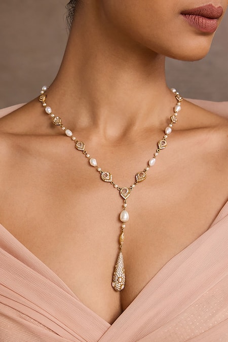 Tarun Tahiliani_Silver Plated Pearl Pendant Necklace _Online_at_Aza_Fashions