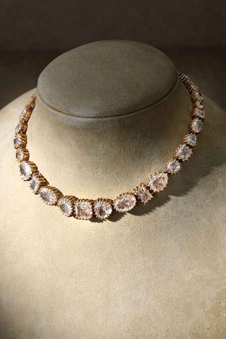 Tarun Tahiliani Zircon Studded Silver Choker Necklace 
