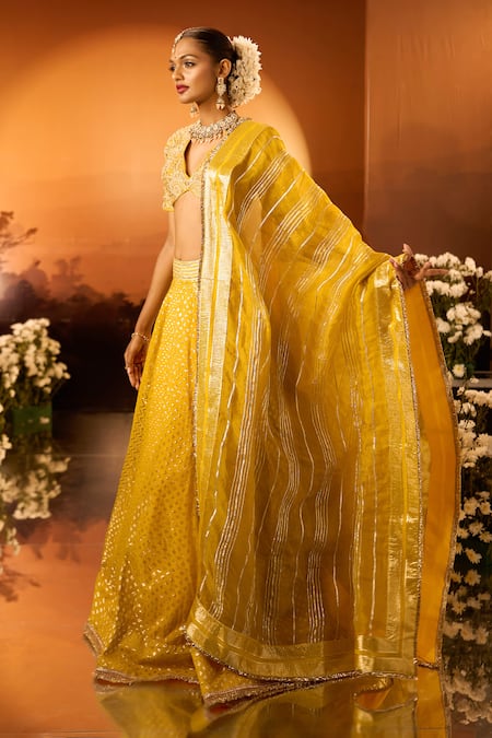 Neha Khullar X AZA Yellow Banarasi Chanderi Lehenga Set 