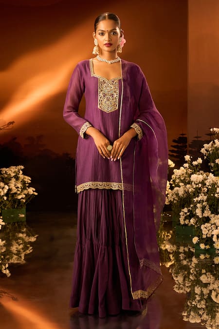 Neha Khullar x AZA Purple Silk Chanderi Kurta Gharara Set 