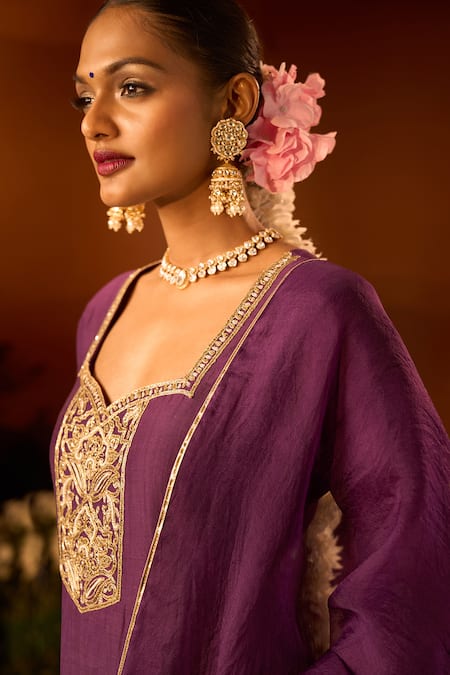 Buy Neha Khullar X AZA Purple Chanderi, Silk, Organza Embroidery Kurta Gharara Set Online at Aza Fashions Buy_Neha Khullar X AZA_Purple Chanderi, Silk, Organza Embroidery Kurta Gharara Set _Online_at_Aza_Fashions