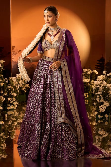 Neha Khullar x AZA Purple Banarasi Chanderi Lehenga Set 