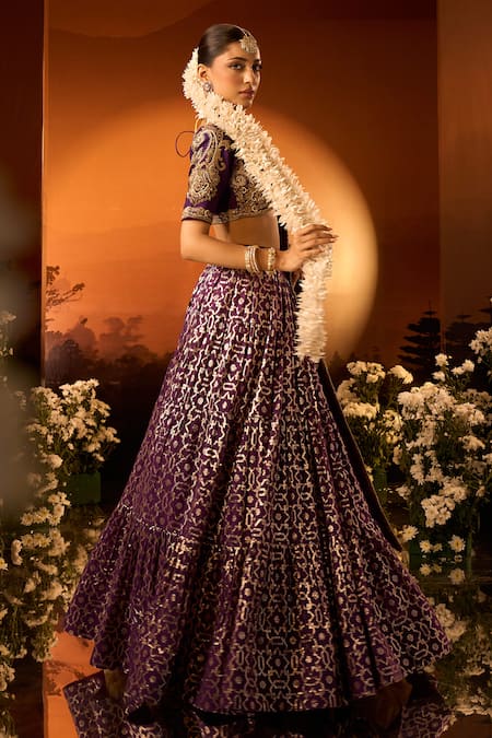 Buy Neha Khullar X AZA Purple Organza Embroidery Plunge Neck Banarasi Chanderi Lehenga Set Online at Aza Fashions Buy_Neha Khullar X AZA_Purple Organza Embroidery Plunge Neck Banarasi Chanderi Lehenga Set _Online_at_Aza_Fashions