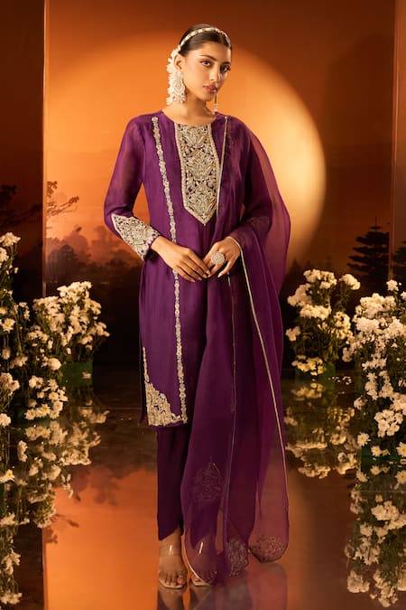 Neha Khullar x AZA Embroidered Purple Kurta Set 