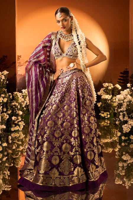 Neha Khullar x AZA Purple Banarasi Chanderi Lehenga Set 