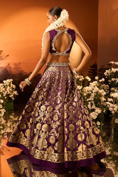 Neha Khullar X AZA Purple Banarasi Chanderi Lehenga Set 
