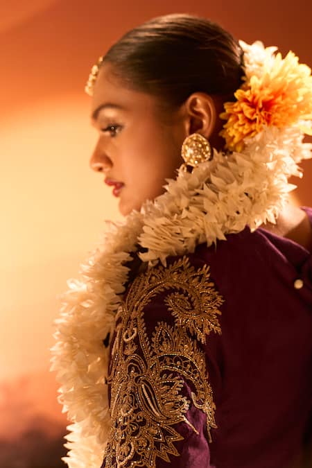 Buy Neha Khullar X AZA Purple Silk, Chanderi, Organza Sequins, Embroidery, Zari Round Neck Anarkali Set Buy_Neha Khullar X AZA_Purple Silk, Chanderi, Organza Sequins, Embroidery, Zari Round Neck Anarkali Set