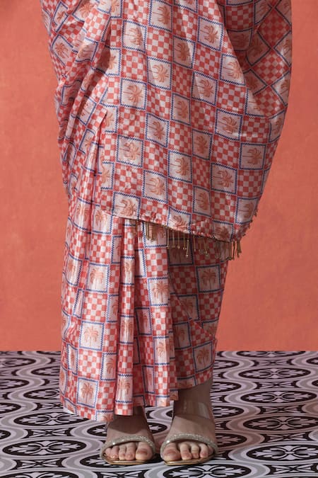 Shop_Naintara Bajaj_Multi Color Plunge Neck Printed Pre-draped Saree Set _Online_at_Aza_Fashions