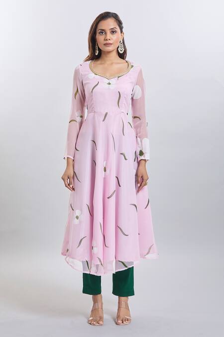 Buy Naintara Bajaj Pink Georgette Embroidery, Zari Hand Paint Kurta Set Online at Aza Fashions Buy_Naintara Bajaj_Pink Georgette Embroidery, Zari Hand Paint Kurta Set _Online_at_Aza_Fashions