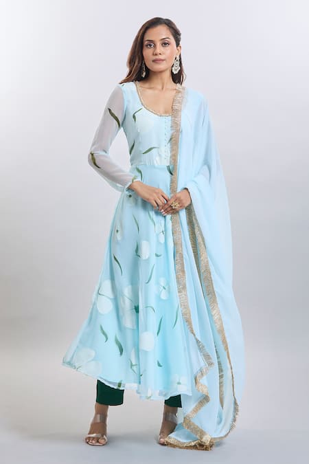 Samyukta Singhania Hand Painted Light Blue Kurta Set 