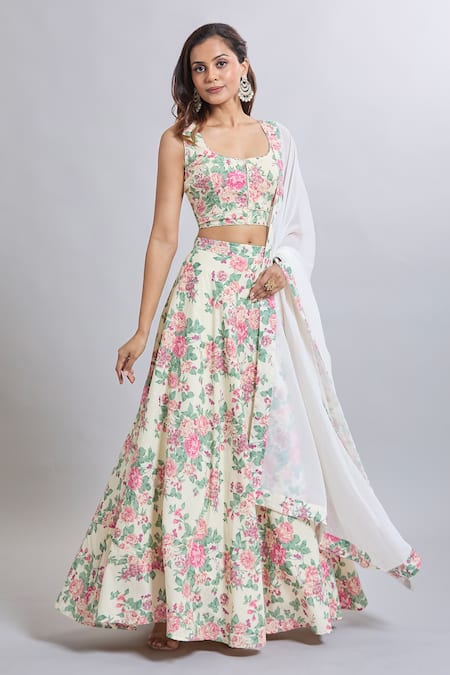 Samyukta Singhania Floral Printed White Lehenga Set 