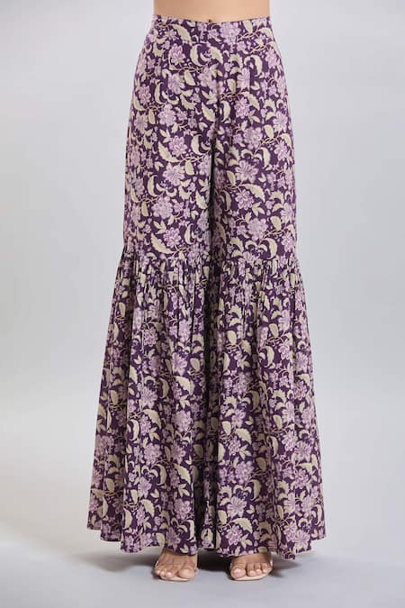 Naintara Bajaj_Wine Cotton Sharara Suit Set _Online_at_Aza_Fashions