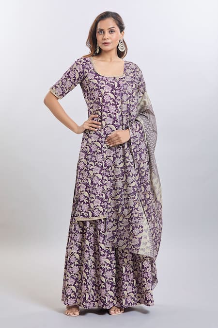 Samyukta Singhania Cotton Wine Sharara Suit Set 