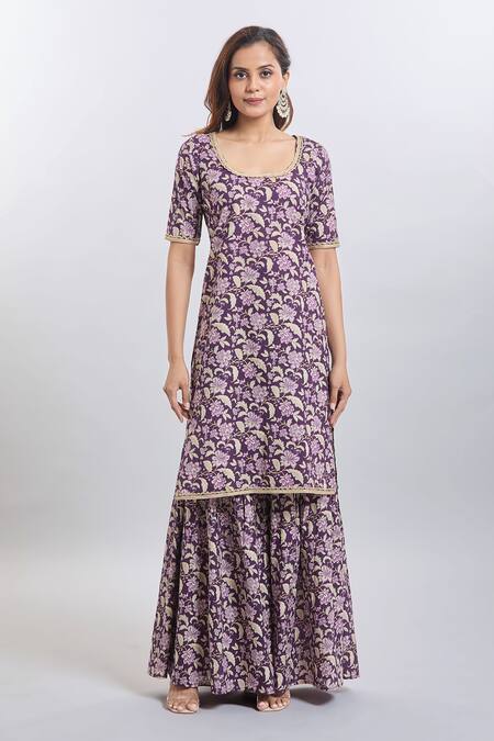 Shop_Naintara Bajaj_Wine Cotton Sharara Suit Set _Online_at_Aza_Fashions