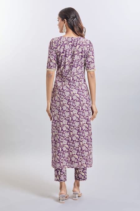 Naintara Bajaj Printed Wine Cotton Kurta Set 