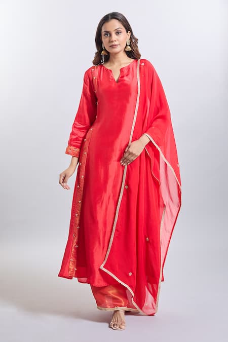 Samyukta Singhania Red Upada Silk Anarkali Set 