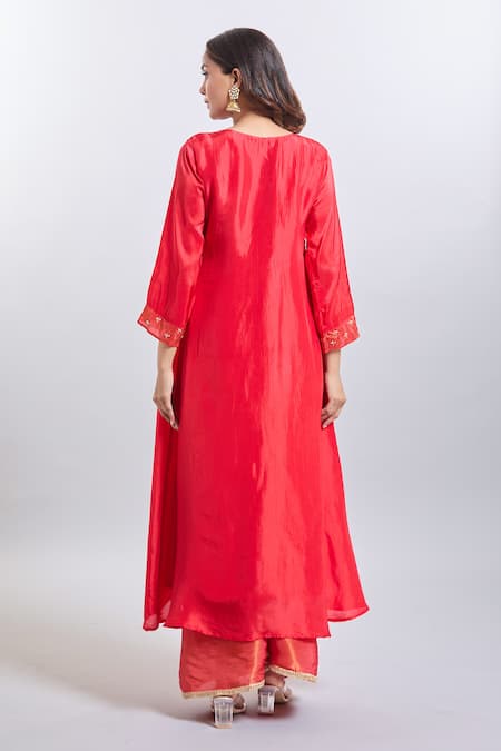 Samyukta Singhania Red Upada Silk Anarkali Set 