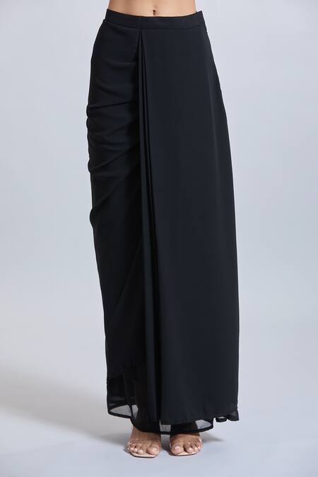 Samyukta Singhania Black Georgette Embroidery Round Neck Draped Skirt And Crop Top Set Online at Aza Fashions Samyukta Singhania_Black Georgette Embroidery Round Neck Draped Skirt And Crop Top Set _Online_at_Aza_Fashions