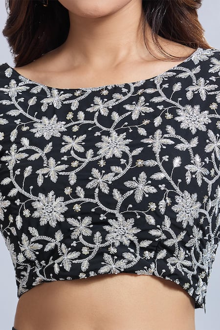 Buy Samyukta Singhania Black Georgette Embroidery Round Neck Draped Skirt And Crop Top Set Online at Aza Fashions Buy_Samyukta Singhania_Black Georgette Embroidery Round Neck Draped Skirt And Crop Top Set _Online_at_Aza_Fashions