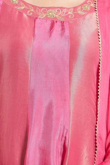 Samyukta Singhania_Pink Organza Embroidery Round Neck Upada Silk Anarkali Set _Online_at_Aza_Fashions