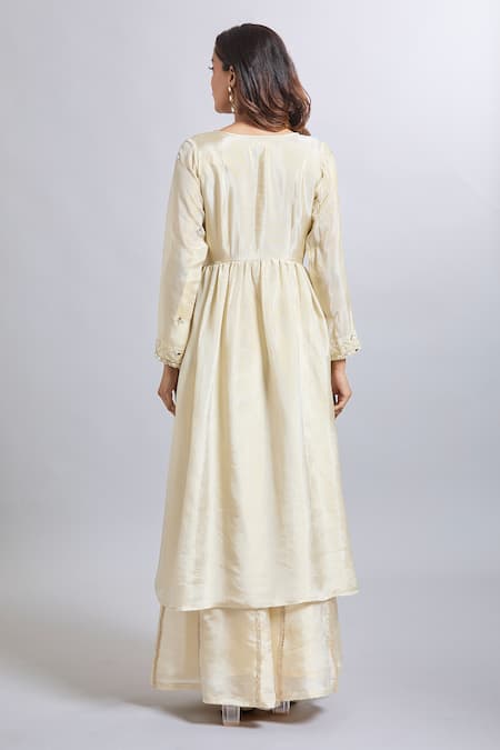 Samyukta Singhania Cream Tissue Anarkali Set 