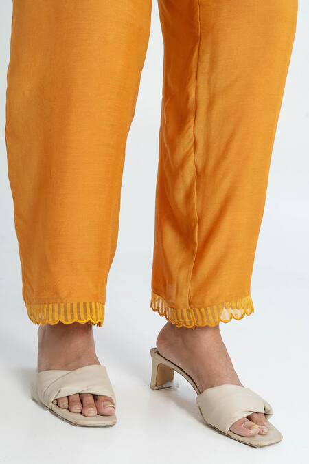 Buy Pants And Pajamas Orange Chanderi, Organza Embroidery Round Neck Kurta Set Online at Aza Fashions Buy_Pants And Pajamas_Orange Chanderi, Organza Embroidery Round Neck Kurta Set _Online_at_Aza_Fashions