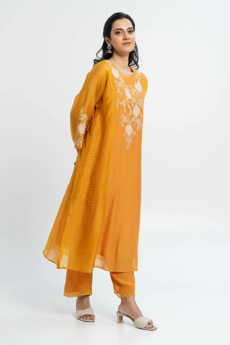 Buy Pants And Pajamas Orange Chanderi Embroidery Round Neck Kurta Set Online at Aza Fashions Buy_Pants And Pajamas_Orange Chanderi Embroidery Round Neck Kurta Set _Online_at_Aza_Fashions